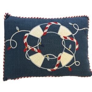 Nautical Life Preserver Lumbar Pillow‎ Navy Red Coastal Decor